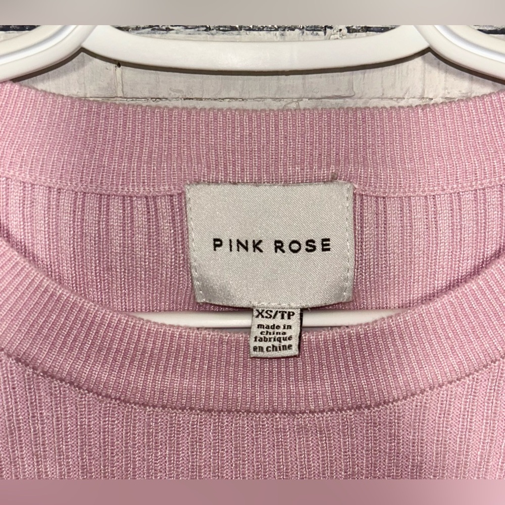 Pink Rose Sweater Crew Neck Ribbed Knit Cropped Balloon Sleeve Soft Pink Size XS - Picture 4 of 6